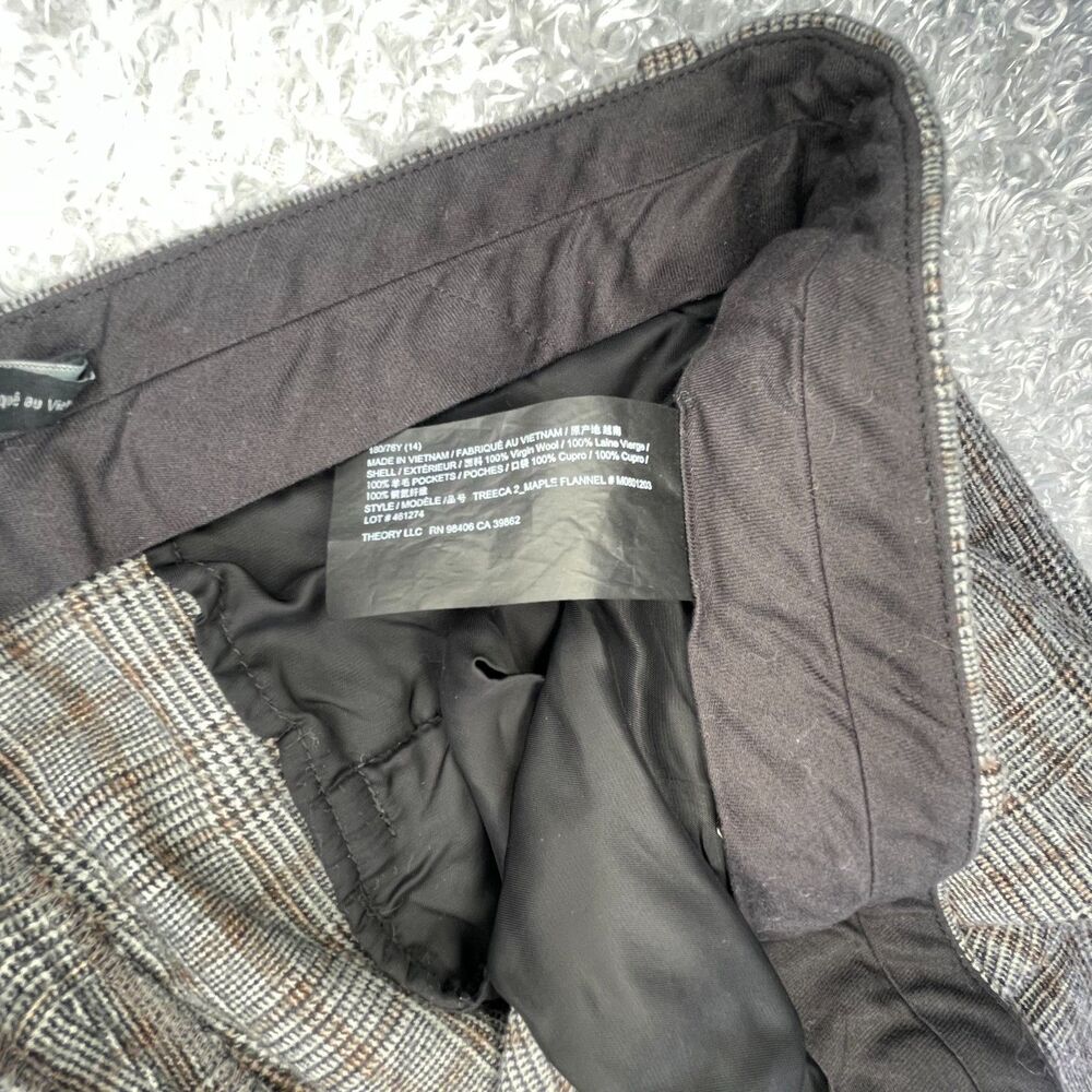 Theory Treeca 2 Maple Traceable Wool Pants 14 Gray Plaid Tapered Crop Trousers - Picture 8 of 14